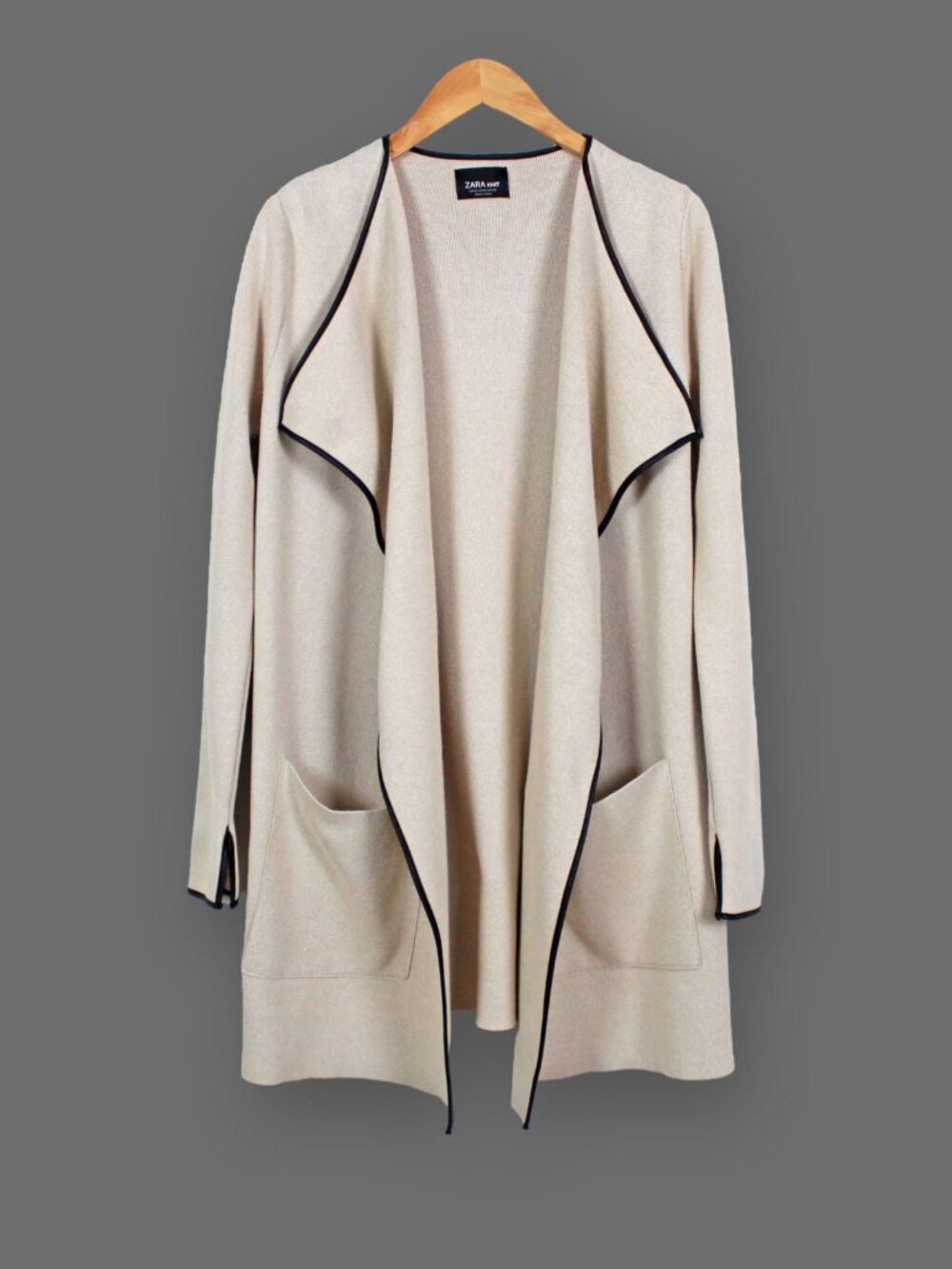 Zara Knit Cotton Blend Draped Open Front Cardigan Coat Size M